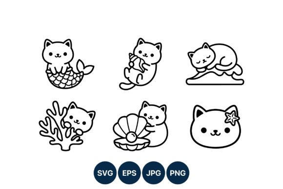 Download Cute Cats Mermaid Tail Shell Starfish - Mermaid Collection