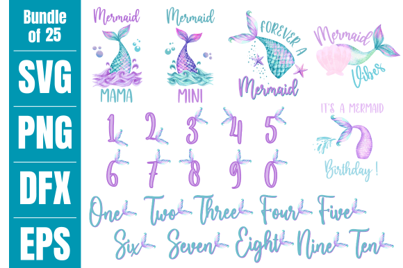 Download Mermaid Birthday SVG Bundle - Mermaid Collection