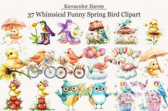 Download Whimsical Funny Spring Bird Clipart - Spring bird Collection