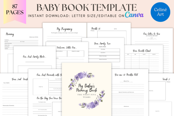Download EDITABLE BABY BOOK TEMPLATE CANVA KDP - Baby book Collection