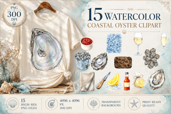 Download Coastal Oyster Watercolor Clipart PNG - Premium Resources