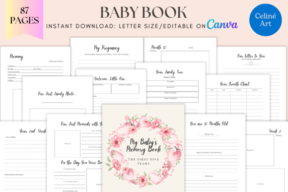 Download EDITABLE BABY BOOK TEMPLATE CANVA KDP - Baby book Collection