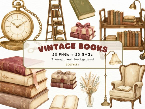 Download Vintage Books Watercolor Clipart PNG SVG - Watercolor clipart png Collection