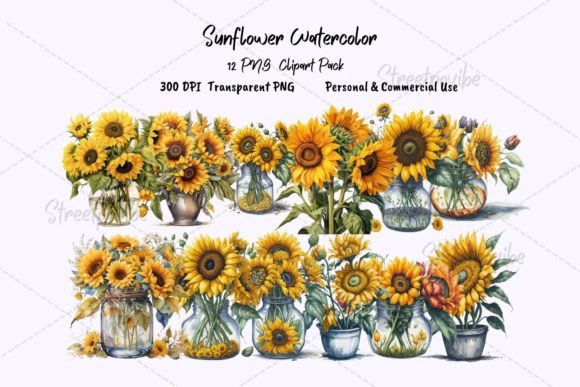 Download Sunflower Watercolor Clipart PNG Pack - Watercolor clipart png Collection