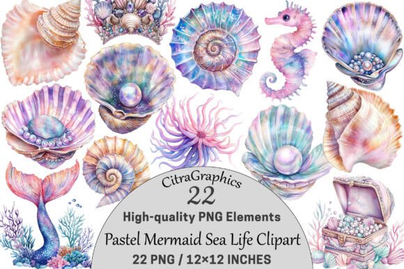 Download Pastel Mermaid Sea Life Clipart PNG. - Premium Resources