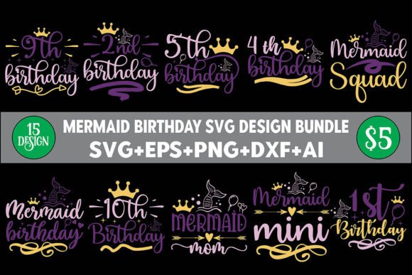 Download Mermaid Birthday SVG Bundle - Mermaid Collection