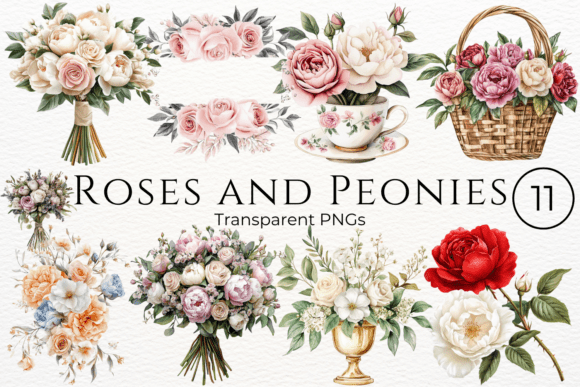 Download Roses and Peonies Watercolor Clipart - Peonies watercolor Collection