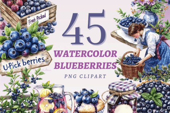 Download Watercolor Blueberries PNG Bundle - Blueberries Collection