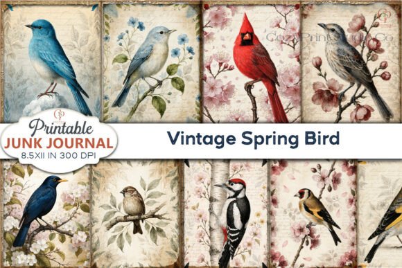 Download Vintage Spring Bird Junk Journal Pages - Spring bird Collection
