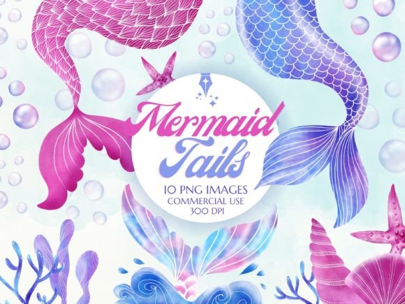 Download Watercolor Mermaid Tail Clipart Set - Mermaid Collection