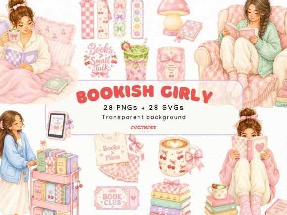 Download Cozy Bookish Girl Watercolor Clipart PNG - Watercolor clipart png Collection